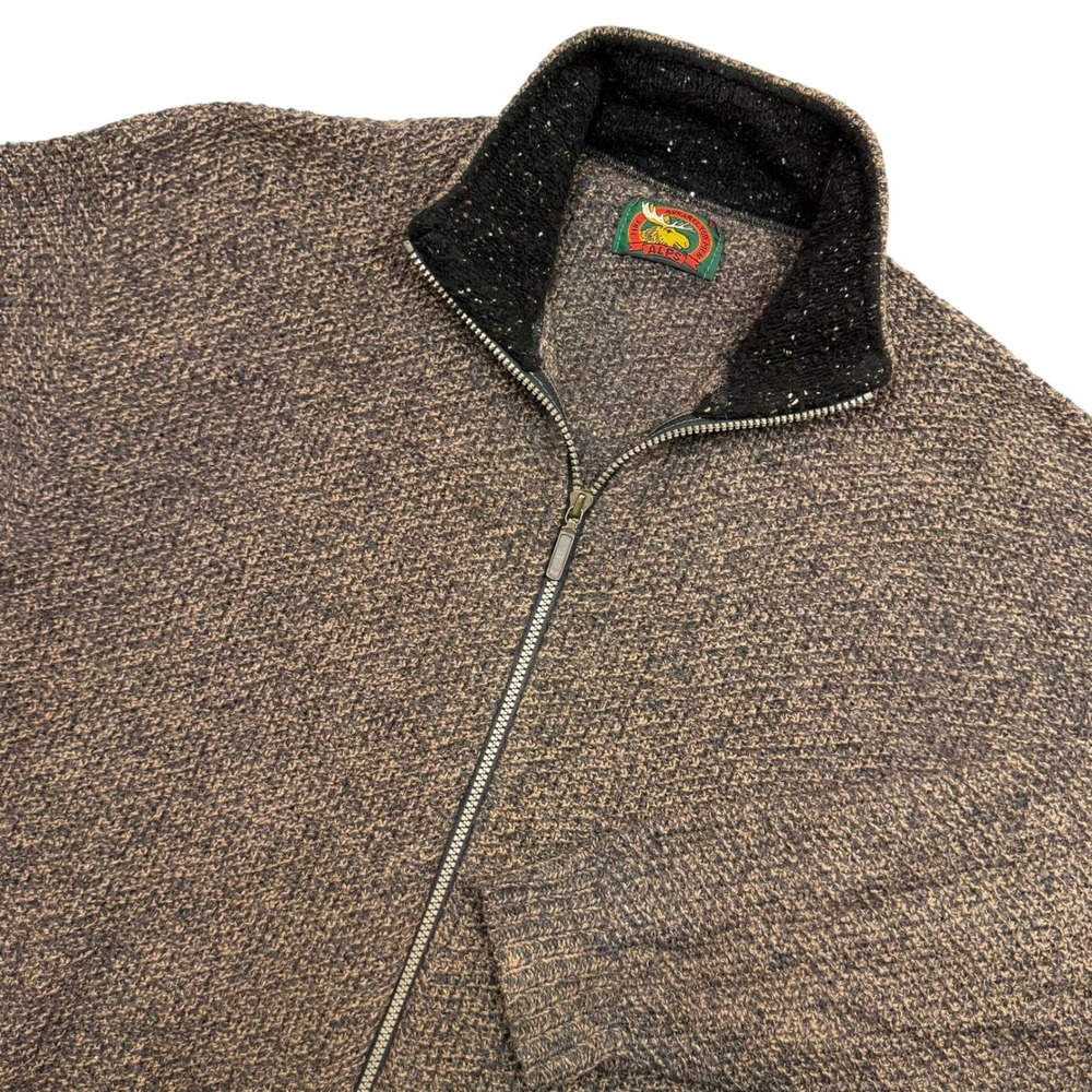 Alps Full Zip Sweater Mens Large Brown Marled Knit Mock Neck Cardigan